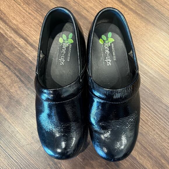 Skechers Tone-Ups Women's 8 Black Patent Leather Comfort Clogs Mules SN 38825 - Picture 3 of 14